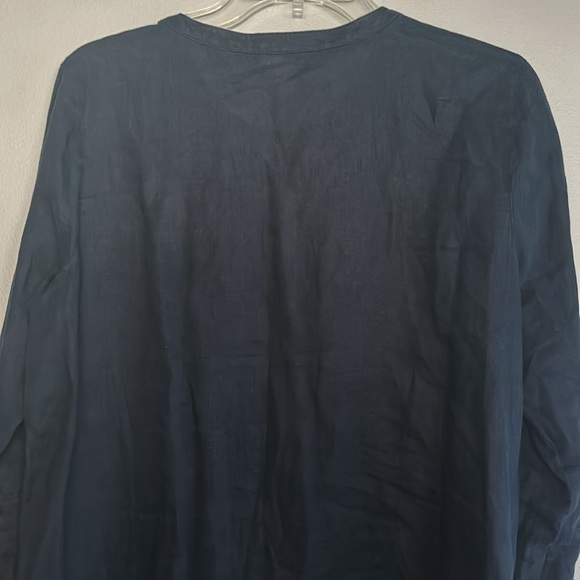 J. Jill women love linen 100% linen navy blue button down tunic blouse - Picture 9 of 11
